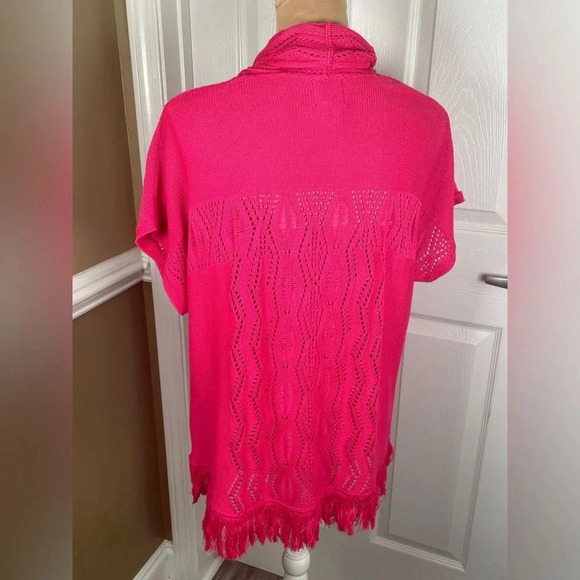 🩷 Ruby Red‎ Pink Crocheted Cardigan Large - Picture 5 of 6